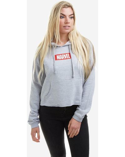 Marvel Box Logo Womens Cropped Hoodie - Grey