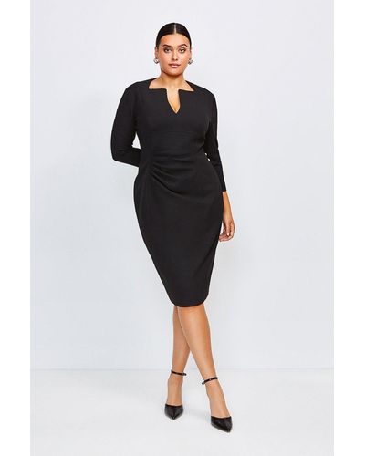 Karen Millen Plus Size Sleeved Envelope Neck Dress - Black