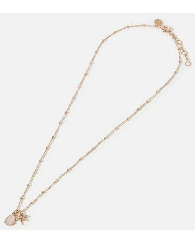 Accessorize Rose-gold Plated Dragonfly Rose Quartz Pendant Necklace - Metallic