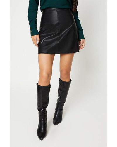 Dorothy Perkins Petite Faux Leather A Line Mini Skirt - Black
