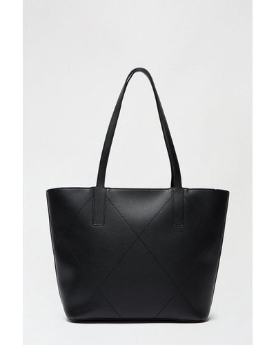 Dorothy Perkins Stitch Detail Zip Top Shopper Bag - Black