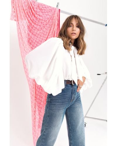Nasty Gal Balloon Sleeve Pussybow Blouse - Blue