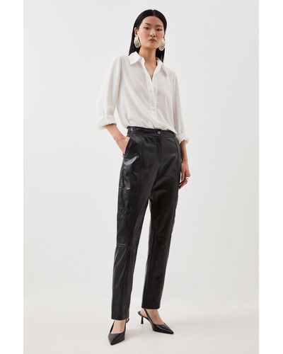 Faux Leather Pull On Stretch Trousers in Black - Roman Originals UK