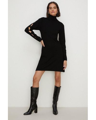 Oasis Funnel Neck Cut Out Sleeve Mini Skater Dress - Black