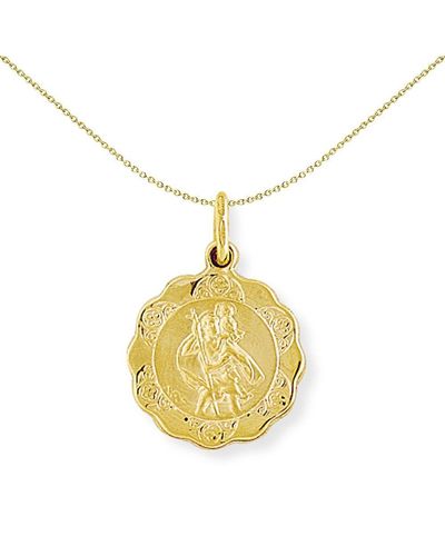 Jewelco London 9ct Gold Scallop St. Christopher Medallion Charm Pendant - 16mm - Scnr02060 - Metallic