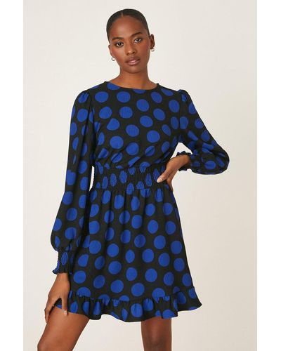 Dorothy Perkins Tall Blue Spot Shirred Textured Mini Dress