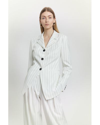 Karen Millen Pinstripe Tailored Single Breasted Blazer - White