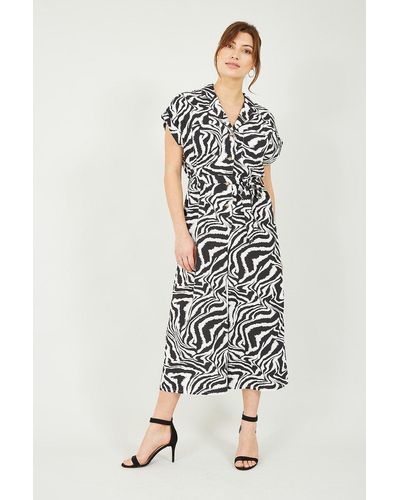 Yumi' Black Zebra Print Jumpsuit - White