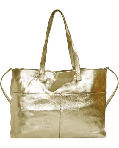 Sostter Gold Horizontal Soft Metallic Leather Tote Bag - Baeyi