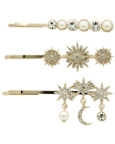 Mood Gold Crystal And Pearl Celestial 3 Pack Hair Clips - White