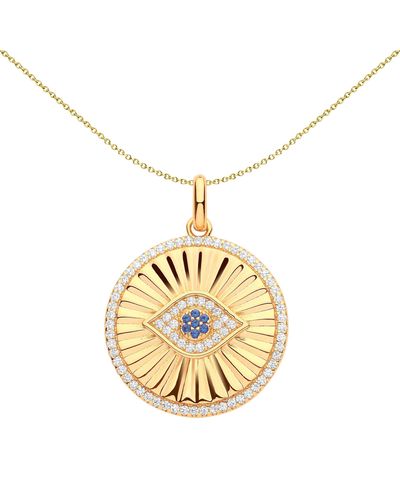 Jewelco London Gold-silver Sapphire-blue Cz & Evil Eye Circle Necklace - Gvp604 - Metallic