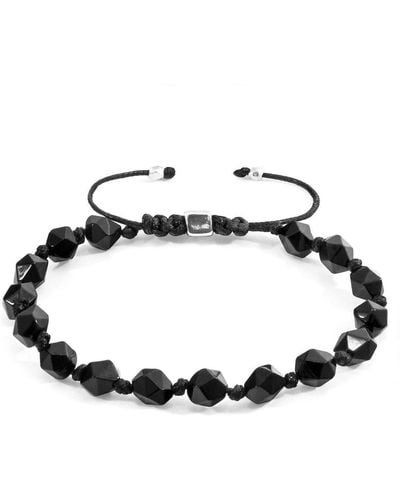Anchor and Crew Zebedee Silver And Stone Beaded Macrame Bracelet - Black