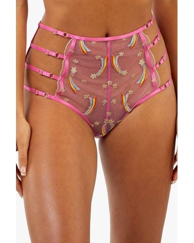 Playful Promises Coccinelle Shooting Star Pride Embroidery High Waisted Brief - Pink