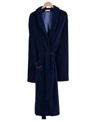 Bown of London Carnegie Luxury Cotton Long Velvet Smoking Jacket - Blue