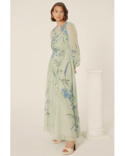 Oasis Metallic Fleck Floral Placement Maxi Dress - Natural