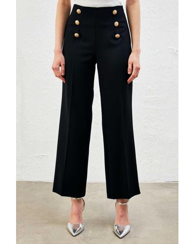 GUSTO Gold Buttoned Wide Leg Trousers - Black