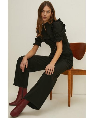 Oasis Petite Short Sleeve Frill Detail Jumpsuit - Black