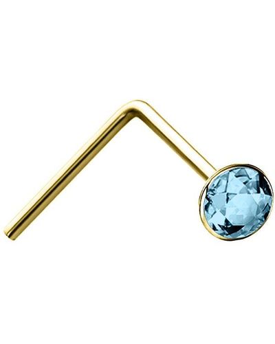 Jewelco London 9ct Gold Aqua Blue Crystal Solitaire Nose Stud 2mm - Jns058
