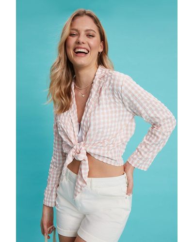 Dorothy Perkins Pink Gingham Tie Front Shirt - Blue