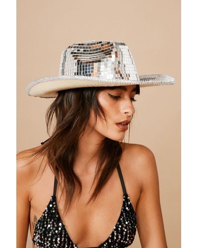 Nasty Gal Mirror Embellished Cowboy Hat - Natural