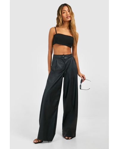 Boohoo Leather Relaxed Fit Straight Leg Trouser - Blue