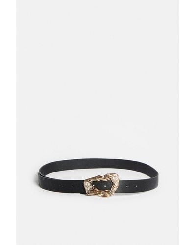 Coast Textured Abstract Buckle Faux Leather Belt - Black