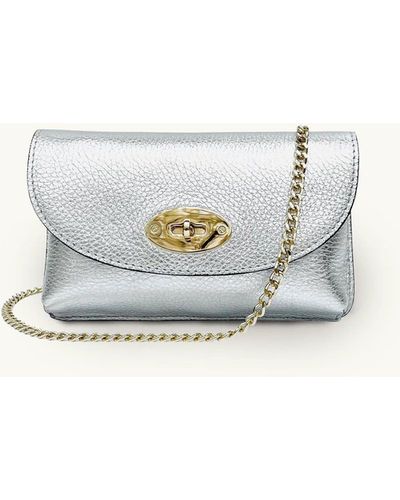 Apatchy London The Mila Silver Leather Phone Bag - White