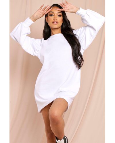 MissPap Long Sleeve Extreme Puff Sleeve Jumper Dress - White