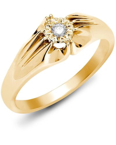 Jewelco London 9ct Gold 0.1ct Diamond Gypsy Solitaire Ring 8mm - 9r523 - Metallic