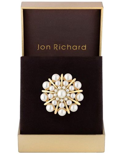 Jon Richard Gold Plated Pearl Vintage Brooch - Gift Boxed - Black