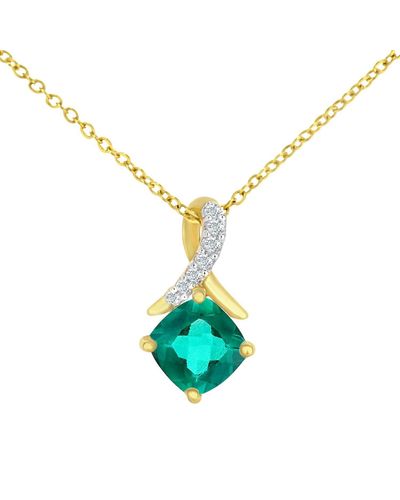 Jewelco London 9ct Gold Diamond Cushion 1/2ct Created Emerald Kiss Necklace 18" - Pp0axl5932ycem - Yellow