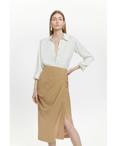 Karen Millen Wool Blend Drape Detail Midaxi Skirt - White