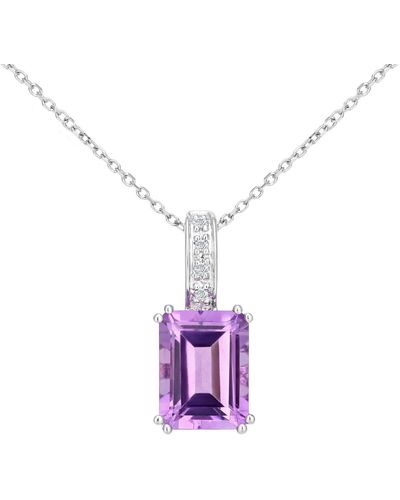 Jewelco London 9ct White Gold Diamond Octagon Amethyst Popsicle Necklace 16" - Dp1axl600wam - Purple