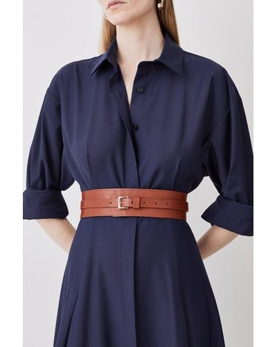 Karen Millen Leather Buckle Trim Belt - Blue