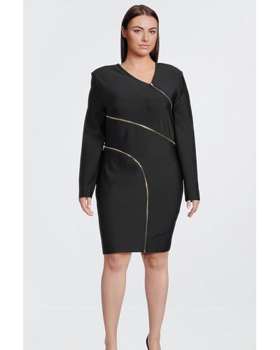 Karen Millen Plus Size Figure Form Bandage Zip Detail Mini Dress - Black