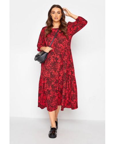 Yours 3/4 Length Sleeve Midaxi Dress - Red
