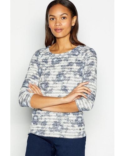 MAINE All Over Floral & Stripe Scoop Neck Top - Grey