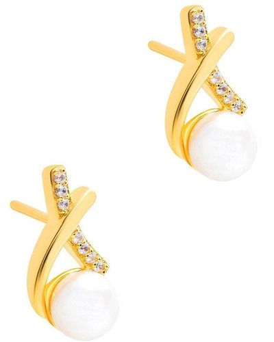 Pure Luxuries Gift Packaged 'curzon' 18ct Yellow Gold Plated 925 Silver & Freshwater Pearl Earrings - Metallic