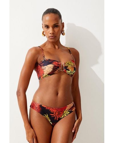 Karen Millen Trim Detail Floral Print Bikini Top - Brown