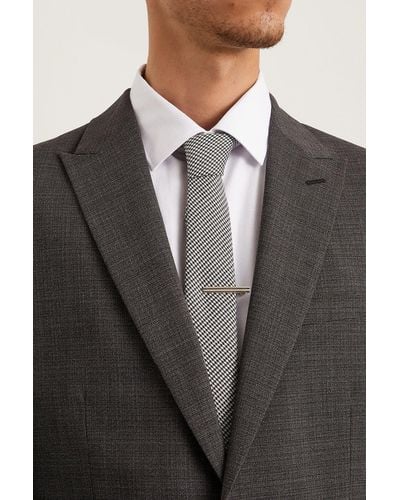 Burton Regular Grey Tonal Puppytooth Tie With Tie Clip - Black