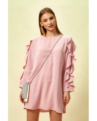 Hoxton Gal Oversized Ruffle Sleeve Relaxed Fit Tunic - Pink