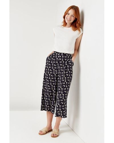 Wallis Navy Daisy Crop Wide Pull On Trouser - White