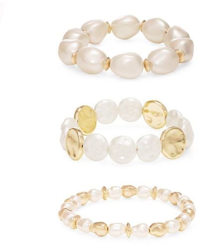 Mood Gold Plated Pearl 3 Pack Stretch Bracelets - White