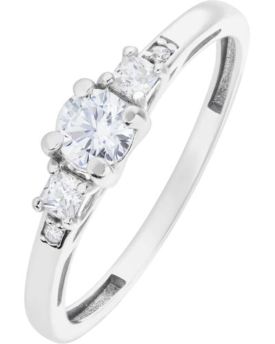 The Fine Collective 9ct White Gold Cubic Zirconia Trilogy Three Stone Ring