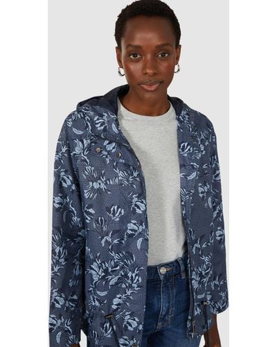 MAINE Hooded Floral Spot Shower Resistant Jacket - Blue