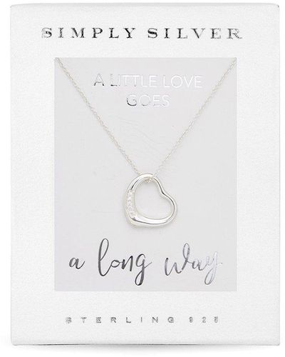 Simply Silver Gift Packaged Sterling Silver 925 Open Heart Necklace - White