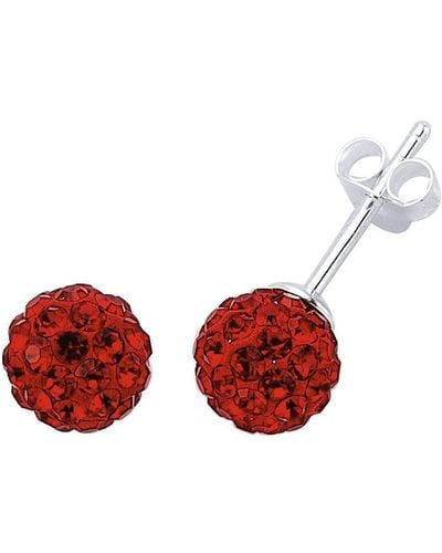 Jewelco London Silver Red Crystal Disco Ball Stud Earrings - Gve142r