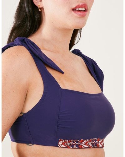 Accessorize Tie Shouldered Embroidered Bikini Crop Top - Blue