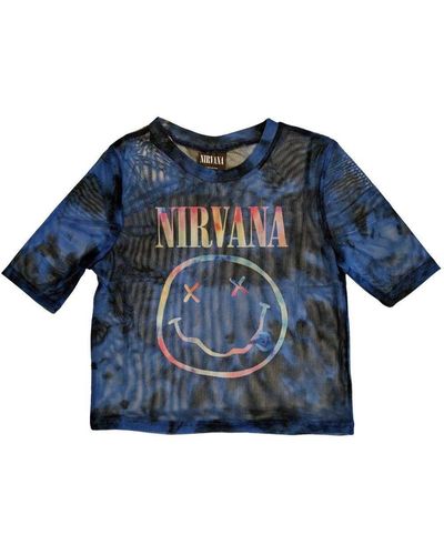 Nirvana Logo Mesh Crop Top - Blue