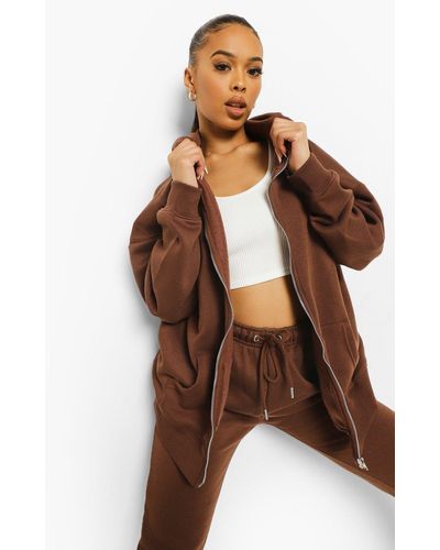 Boohoo Oversized Official Zip Hooded Tracksuit - Brown